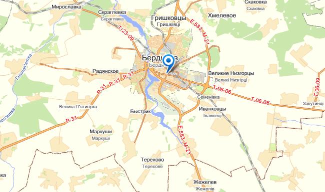 Бердичев на карте