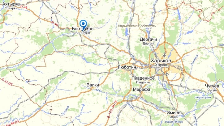 Богодухов на карте