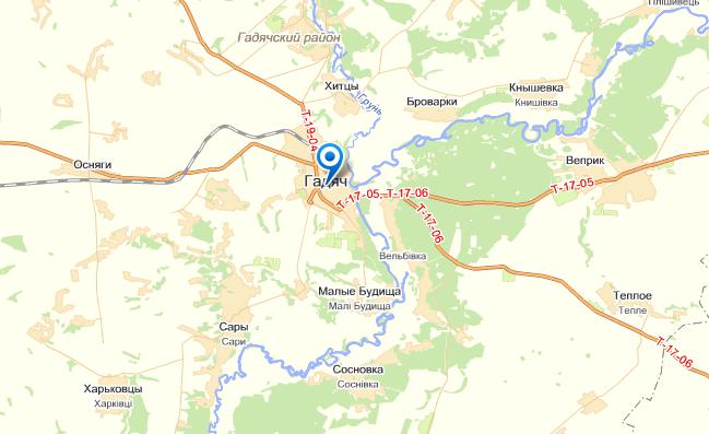 Гадяч на карте