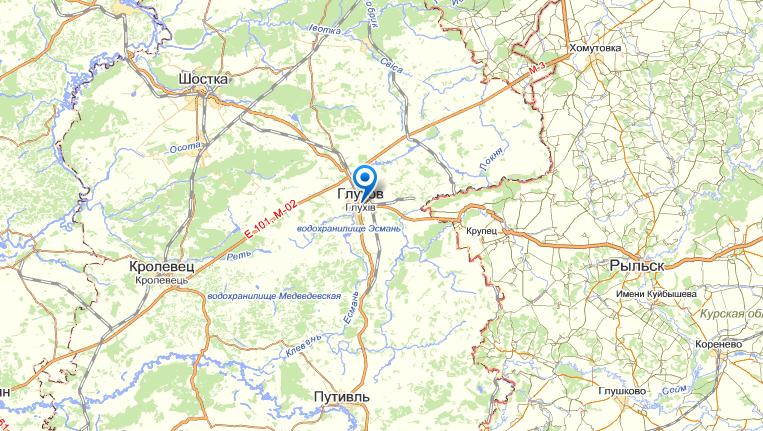 Глухов на карте