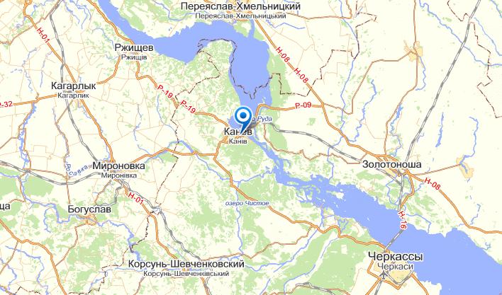 Канев на карте