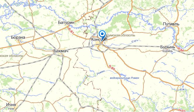 Конотоп на карте