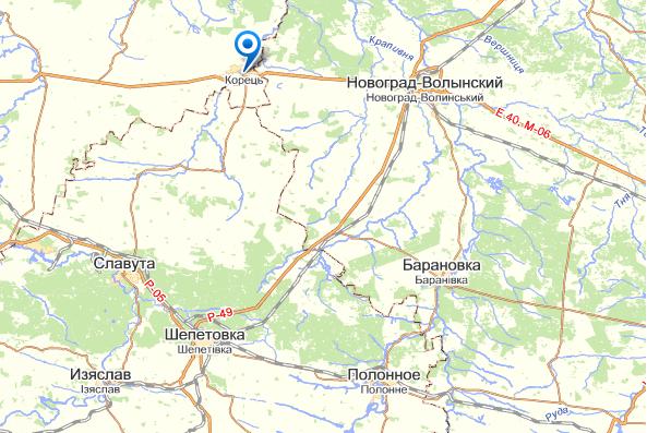 Корец на карте