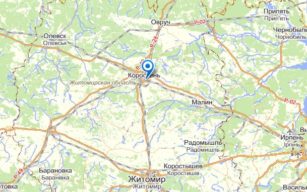 Коростень на карте