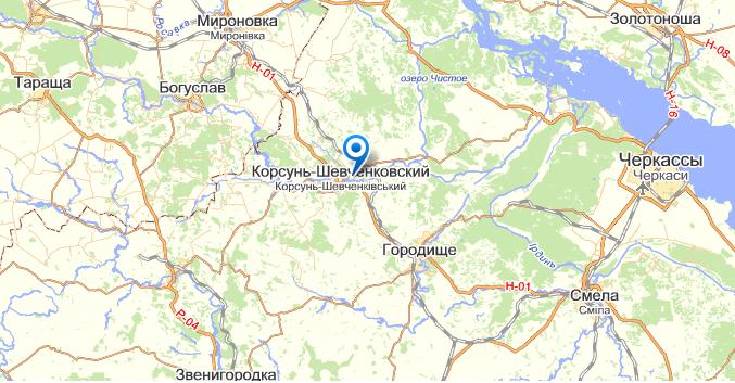 Корсунь-Шевченковский на карте