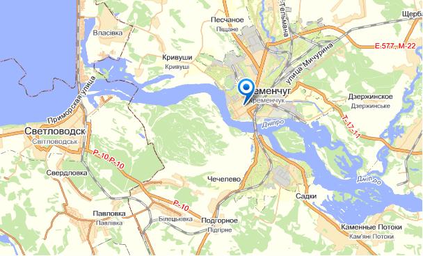 Кременчуг на карте