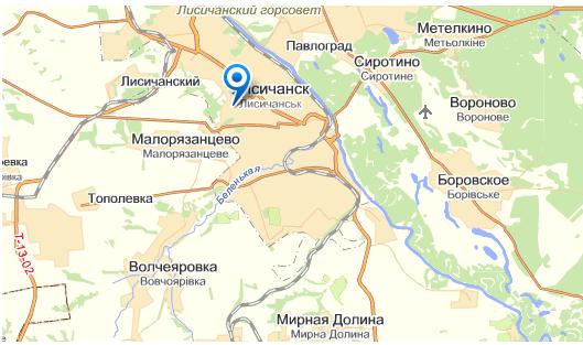 Лисичанск на карте