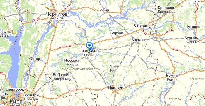Нежин на карте