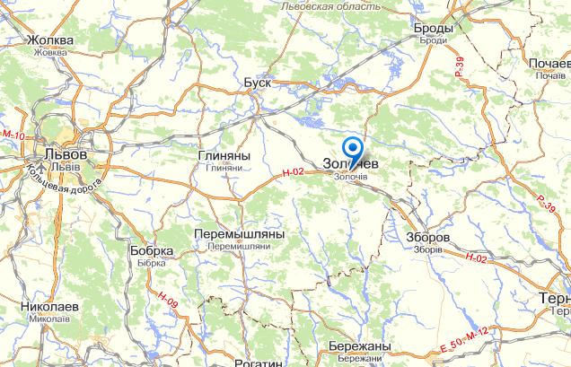 Золочев на карте