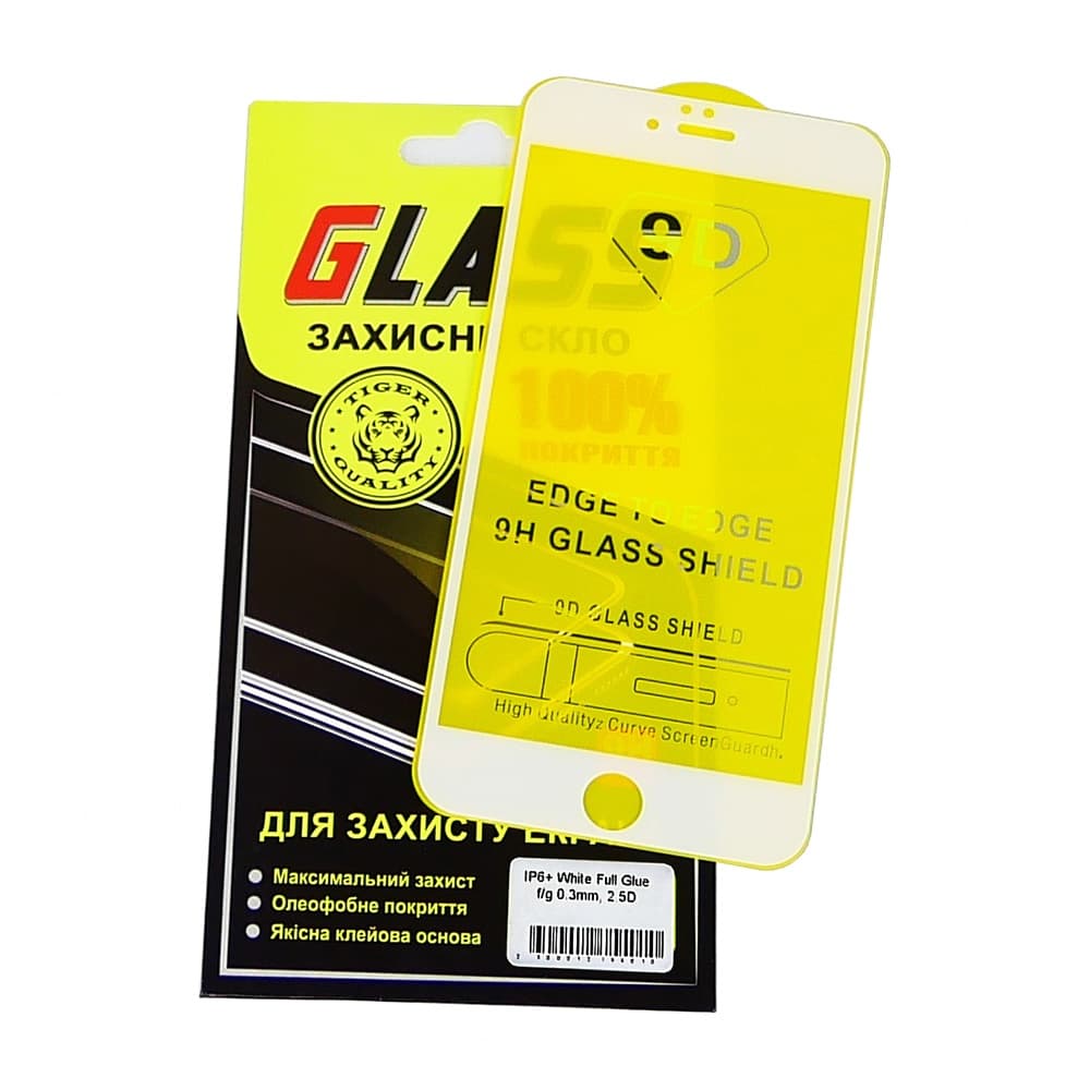 Захисне скло Apple iPhone 6 Plus, iPhone 6S Plus, iPhone 7 Plus, iPhone 8 Plus, біле, 0.3 мм, 2.5D, iNobi, Full Glue, клей на усій поверхні, сумісне з чохлом | Закаленное защитное стекло