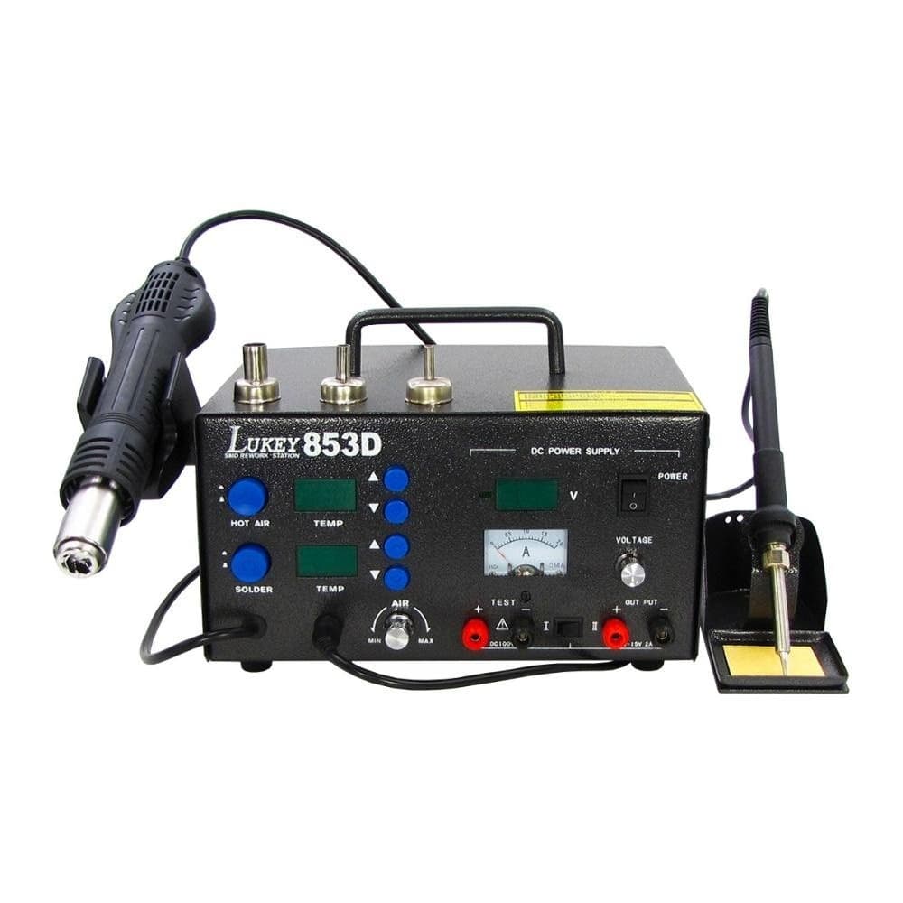 Термовоздушная паяльная станция Lukey 853D, фен, паяльник, блок питания 15 В, 2 А, тестер | гарантия 6 мес.