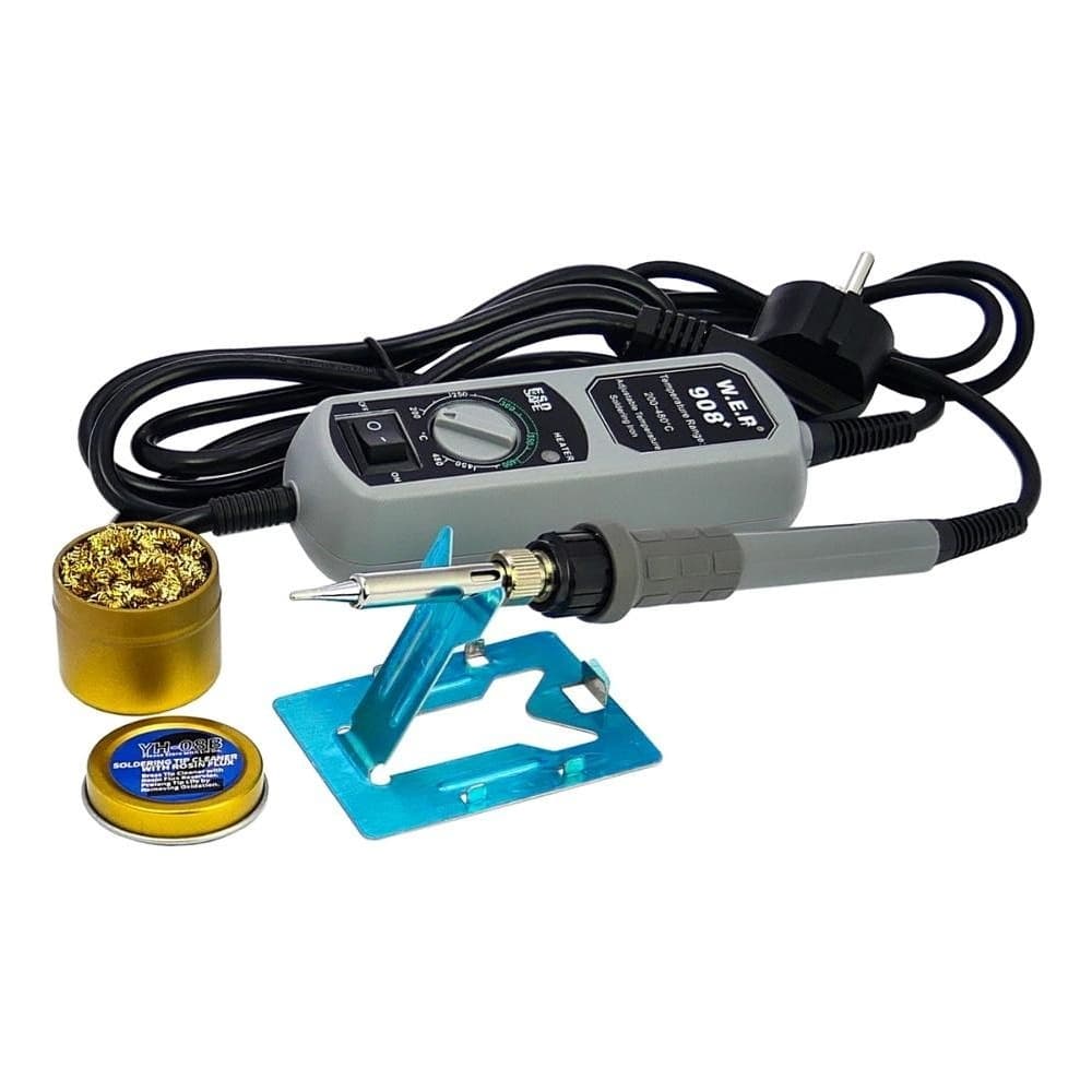 Паяльник с портативным блоком управленя WEP 908+, в блистере, с подставкой, 65Вт, аналоговая регулировка температуры 200 - 480 °C, жало 900M