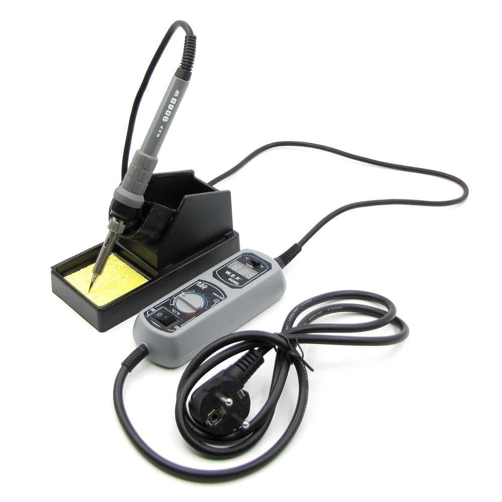 Паяльник WEP 908D, с портативным блоком управленя, с подставкой, 65 Вт, цифровая индикация, аналоговая регулировка температуры 200-480 °C, жало 900M