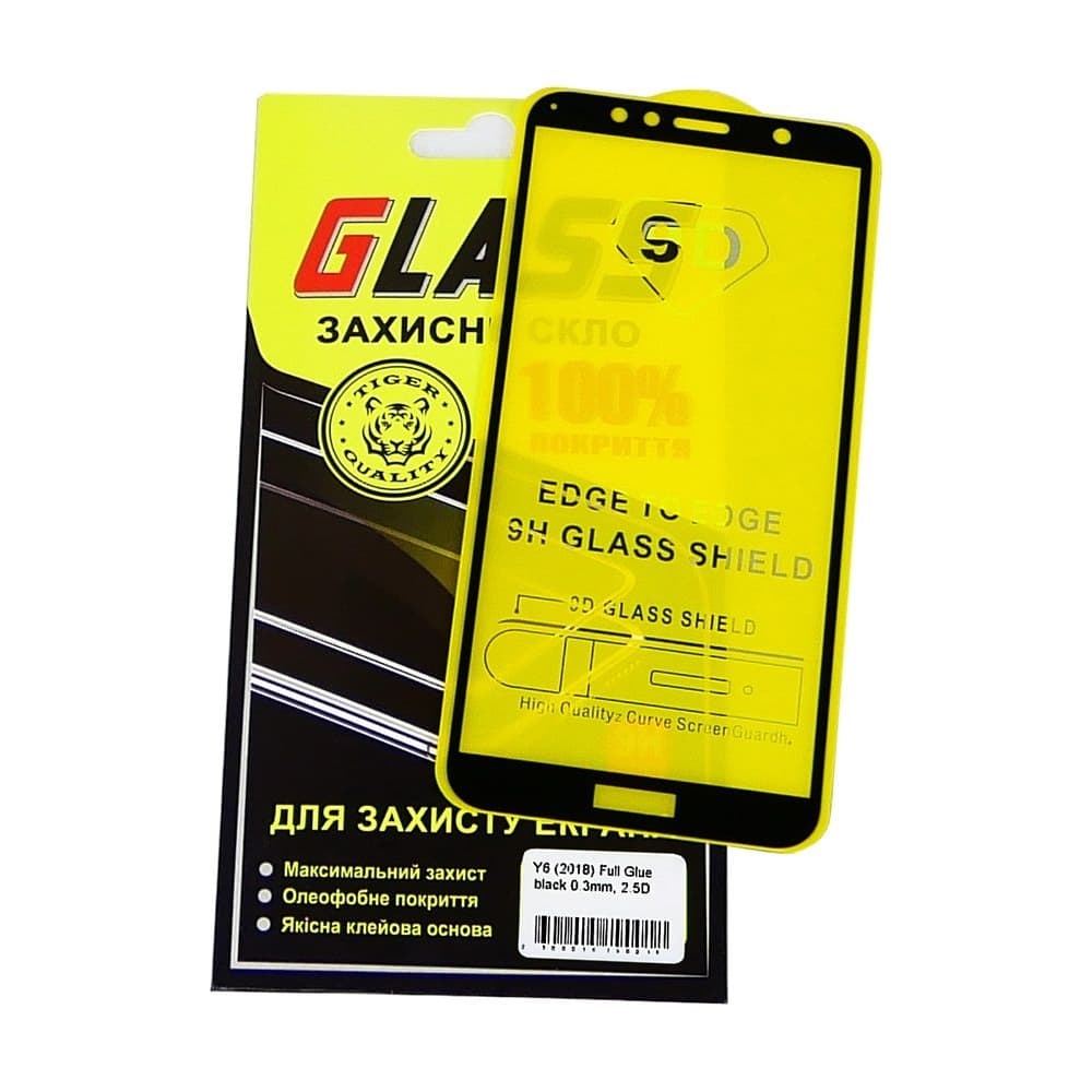 Захисне скло Huawei Y6 (2018), Y6 Prime (2018), чорне, 0.3 мм, 2.5D, iNobi, Full Glue, клей на усій поверхні, сумісне з чохлом | Закаленное защитное стекло