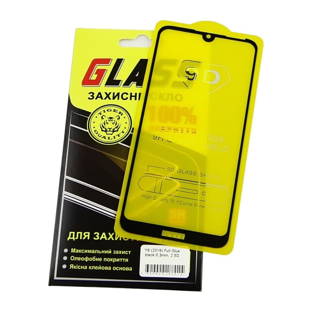 Захисне скло Huawei Y6 (2019), Y6 Prime (2019), Y6 Pro (2019), Y6S, Honor 8A, чорне, 0.3 мм, 2.5D, iNobi, Full Glue, клей на усій поверхні, сумісне з чохлом | Закаленное защитное стекло