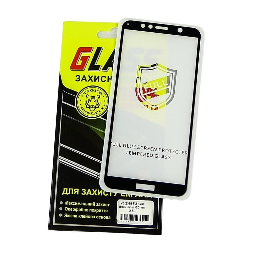 Захисне скло Huawei Y6 (2018), Y6 Prime (2018), чорне, Люкс, 0.25 мм, 2.5D, iNobi, Full Glue, клей на усій поверхні, сумісне з чохлом | Закаленное защитное стекло