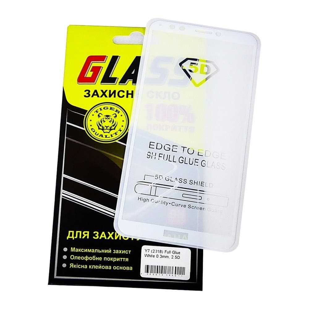 Захисне скло Huawei Y7 (2018), біле, 0.3 мм, 2.5D, iNobi, Full Glue, клей на усій поверхні, сумісне з чохлом | Закаленное защитное стекло
