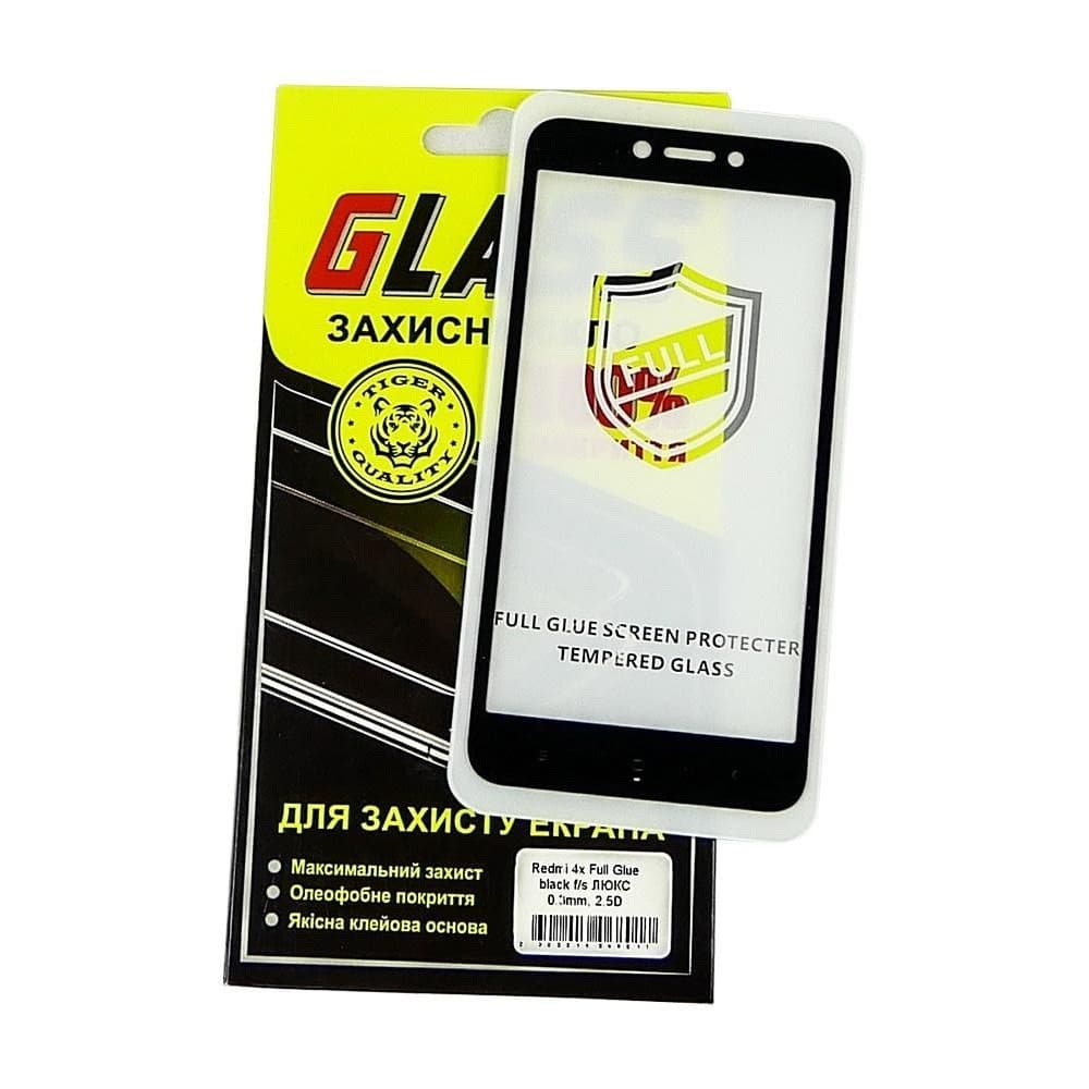 Захисне скло Xiaomi Redmi 4X, чорне, Люкс, 0.25 мм, 2.5D, iNobi, Full Glue, клей на усій поверхні, сумісне з чохлом | Закаленное защитное стекло