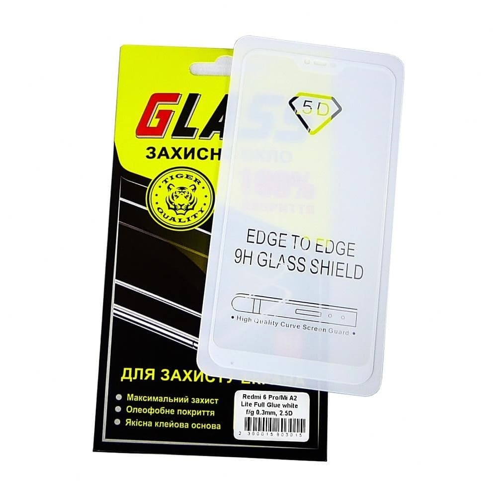 Захисне скло Xiaomi Mi A2 Lite, Redmi 6 Pro, M1805D1SG, біле, 0.3 мм, 2.5D, iNobi, Full Glue, клей на усій поверхні, сумісне з чохлом | Закаленное защитное стекло