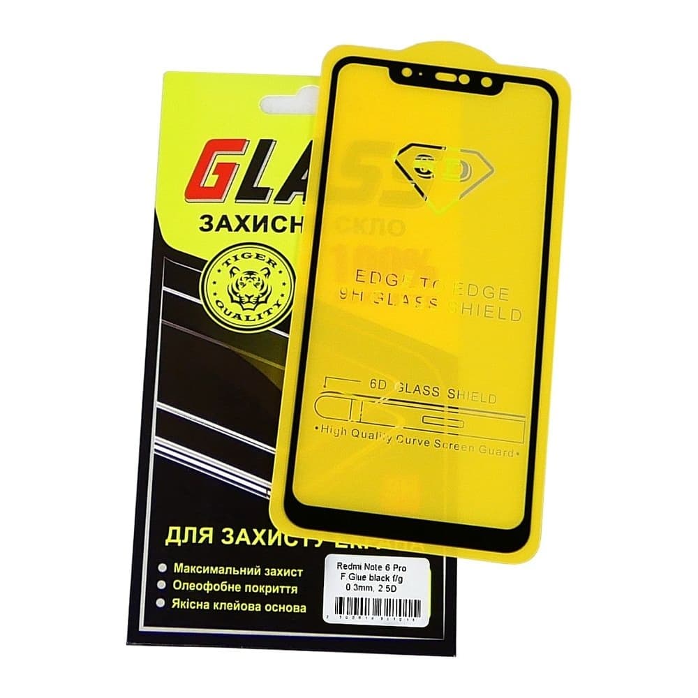 Захисне скло Xiaomi Redmi Note 6 Pro, M1806E7TG, M1806E7TH, M1806E7TI, чорне, 0.3 мм, 2.5D, iNobi, Full Glue, клей на усій поверхні, сумісне з чохлом | Закаленное защитное стекло