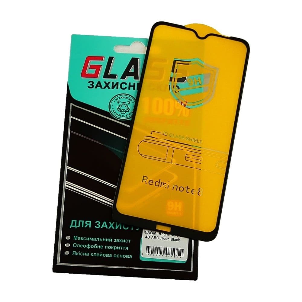 Захисне скло Xiaomi Redmi Note 8, M1908C3JH, M1908C3JG, M1908C3JI, чорне, Люкс, 0.3 мм, 4D ARC, сумісне з чохлом | Закаленное защитное стекло