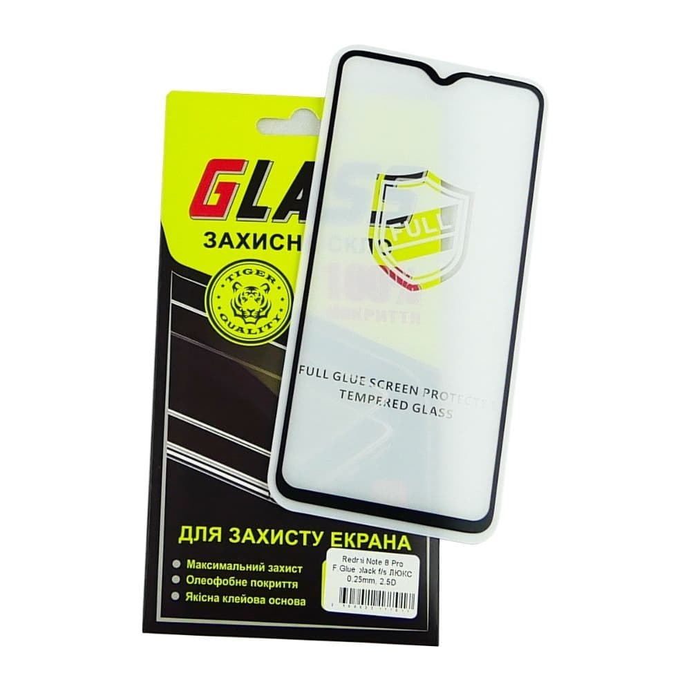 Захисне скло Xiaomi Redmi Note 8 Pro, M1906G7I, M1906G7G, чорне, Люкс, 0.25 мм, 2.5D, iNobi, Full Glue, клей на усій поверхні, сумісне з чохлом | Закаленное защитное стекло