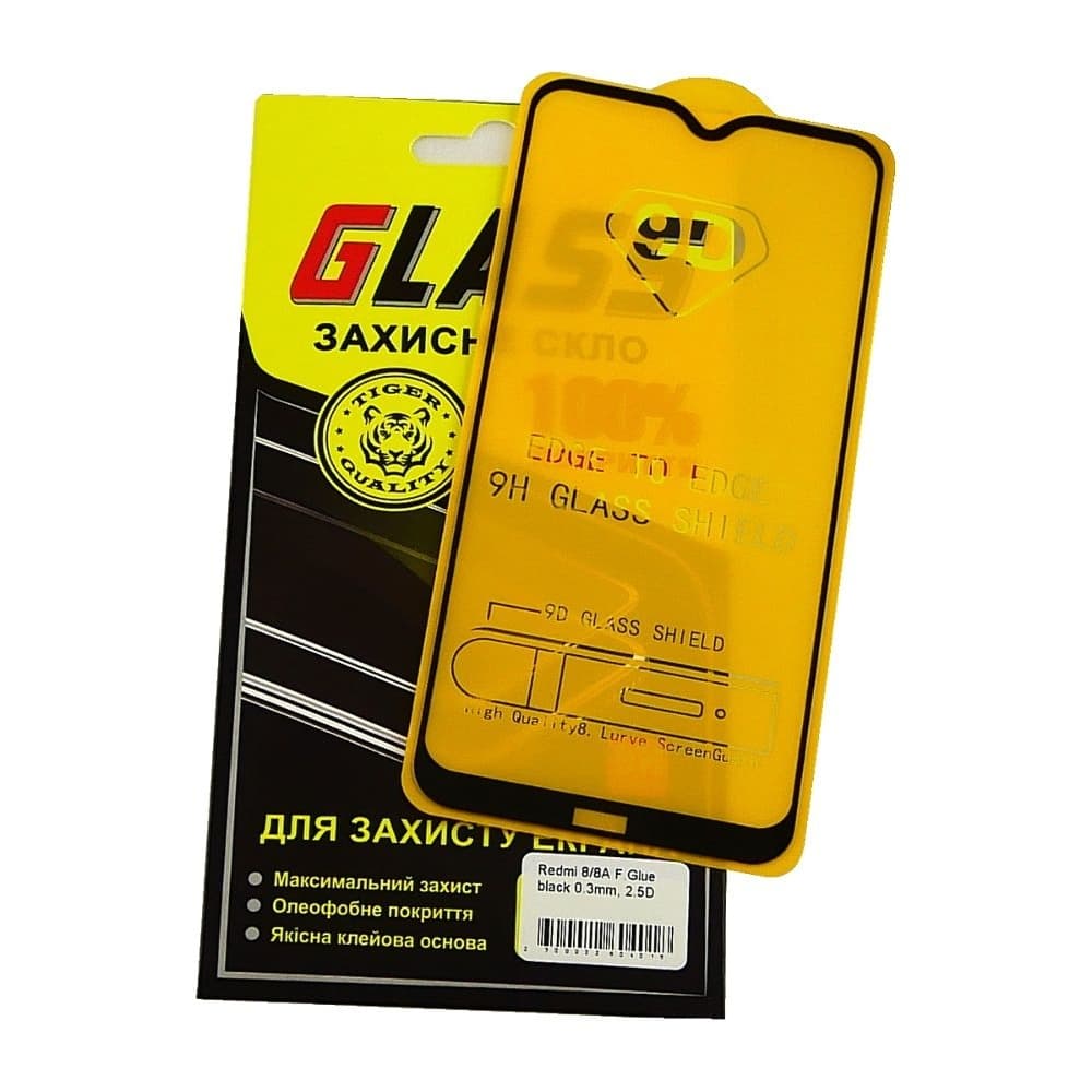 Захисне скло Xiaomi Redmi 8, Redmi 8A, M1908C3IC, MZB8255IN, M1908C3IG, M1908C3IH, MZB8458IN, M1908C3KG, M1908C3KH, чорне, 0.3 мм, 2.5D, iNobi, Full Glue, клей на усій поверхні, сумісне з чохлом | Закаленное защитное стекло