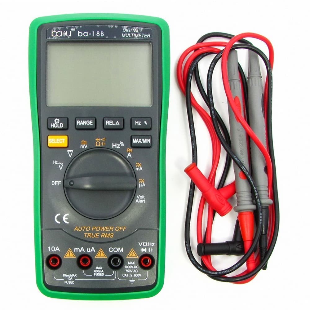 Мультиметр цифровой BAKU BA-18B/18B+ с функцией Auto Off, подсветкой, автоопределением номинала измерения (ток до 10A)