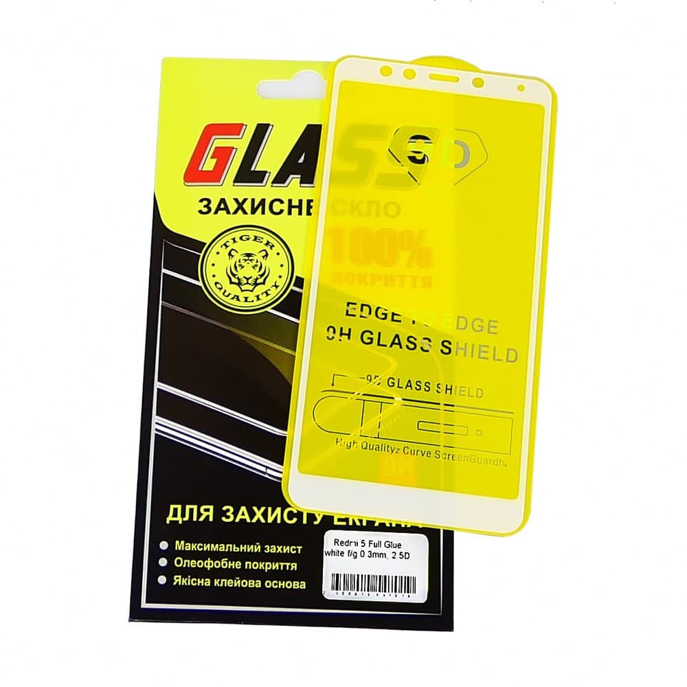 Захисне скло Xiaomi Redmi 5, біле, 0.3 мм, 2.5D, iNobi, Full Glue, клей на усій поверхні, сумісне з чохлом | Закаленное защитное стекло
