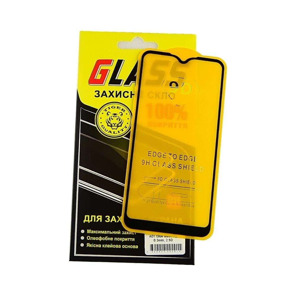 Захисне скло Samsung SM-A015 Galaxy A01, SM-M015 Galaxy M01, чорне, 0.3 мм, 2.5D, iNobi, Full Glue, клей на усій поверхні, сумісне з чохлом | Закаленное защитное стекло