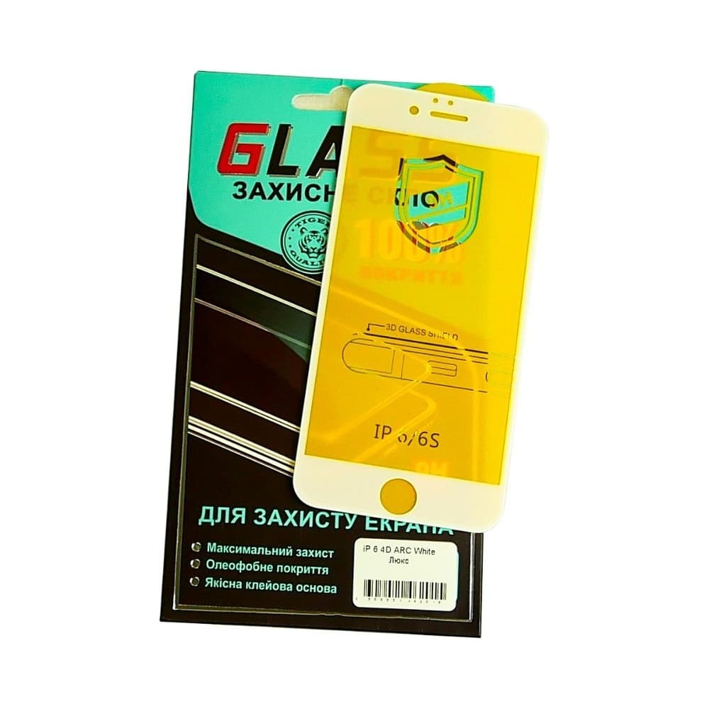 Захисне скло Apple iPhone 6, iPhone 6S, біле, Люкс, 0.3 мм, 4D ARC, сумісне з чохлом | Закаленное защитное стекло