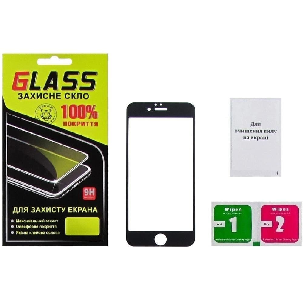 Захисне скло Apple iPhone 6, iPhone 6S, чорне, Люкс, 0.25 мм, 2.5D, iNobi, Full Glue, клей на усій поверхні, сумісне з чохлом | Закаленное защитное стекло