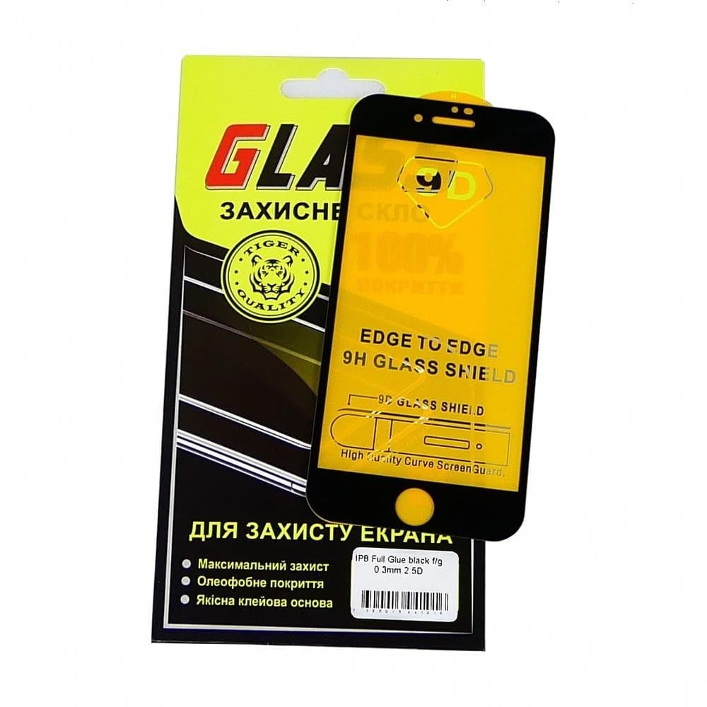 Захисне скло Apple iPhone 7, iPhone 8, iPhone SE 2020, iPhone SE 2022, чорне, 0.3 мм, 2.5D, iNobi, Full Glue, клей на усій поверхні, сумісне з чохлом | Закаленное защитное стекло
