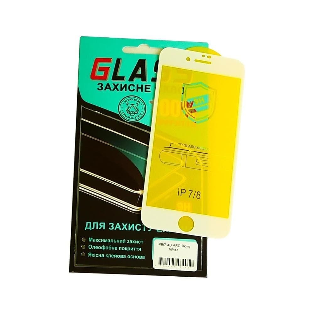 Захисне скло Apple iPhone 7, iPhone 8, iPhone SE 2020, iPhone SE 2022, біле, Люкс, 0.3 мм, 4D ARC, сумісне з чохлом | Закаленное защитное стекло