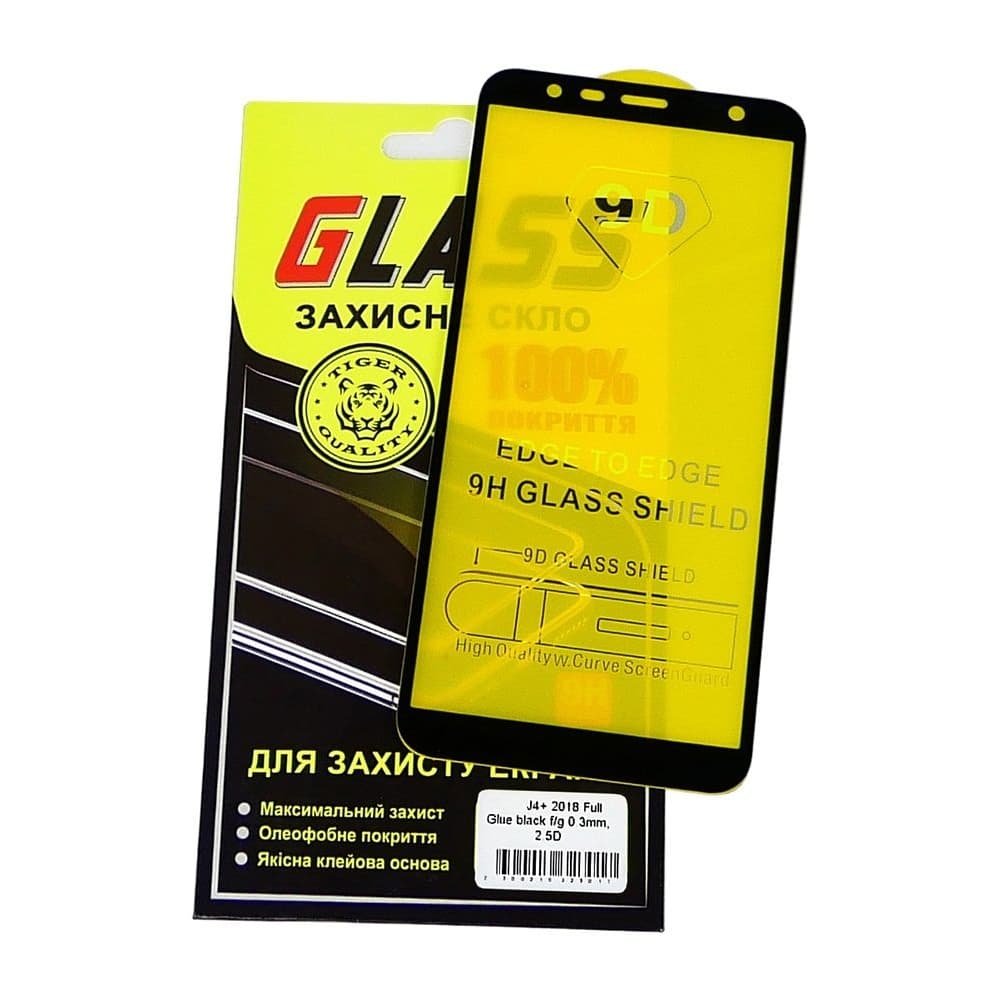 Захисне скло Samsung SM-J415 Galaxy J4 Plus, SM-J610 Galaxy J6 Plus, чорне, 0.3 мм, 2.5D, iNobi, Full Glue, клей на усій поверхні, сумісне з чохлом | Закаленное защитное стекло