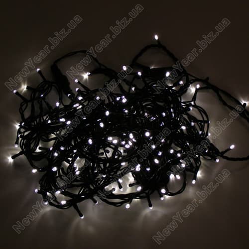 Гирлянда наружная, 200 светодиодов, 15 метров, тусклый, білий свет, чорний провод