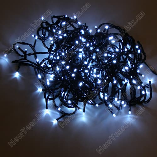 Гирлянда наружная, 200 светодиодов, 15 метров, яркий, білий свет, чорний провод