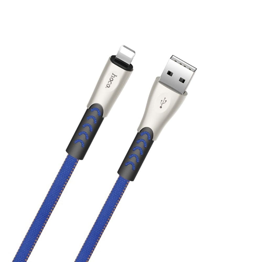 USB-кабель Hoco U48, Lightning, 120 см, плоский, в нейлоновой оплетке, 2.4 А, синій