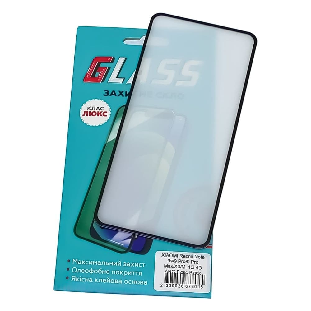 Захисне скло Xiaomi Mi 10i 5G, Poco M2 Pro, Poco X3, Redmi K50i, Redmi Note 9 Pro, Note 9 Pro Max, Redmi Note 9S, M2003J6B2G, M2003J6A1G, чорне, Люкс, 0.3 мм, 4D ARC, сумісне з чохлом | Закаленное защитное стекло