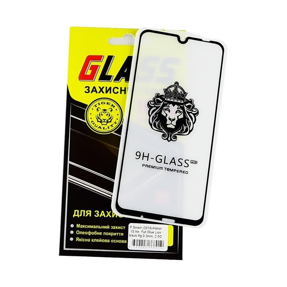 Захисне скло Huawei Honor 10 Lite, P Smart (2019), P Smart Plus (2019), POT-LX1, POT-LX1T, POT-LX1AF, POT-LX1RU, POT-LX2J, POT-LX3, чорне, Lion, 0.3 мм, 2.5D, iNobi, Full Glue, клей на усій поверхні, сумісне з чохлом | Закаленное защитное стекло