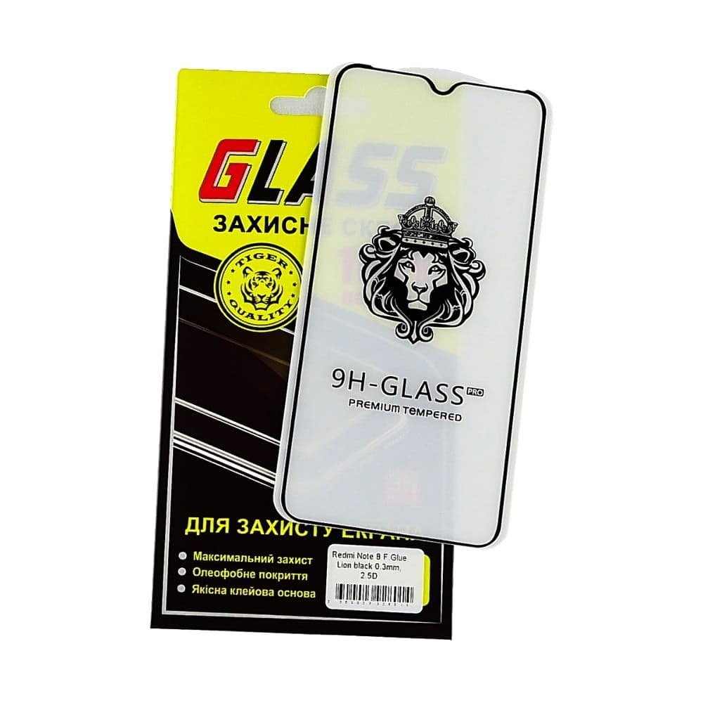 Захисне скло Xiaomi Redmi Note 8, M1908C3JH, M1908C3JG, M1908C3JI, чорне, Lion, 0.3 мм, 2.5D, iNobi, Full Glue, клей на усій поверхні, сумісне з чохлом | Закаленное защитное стекло
