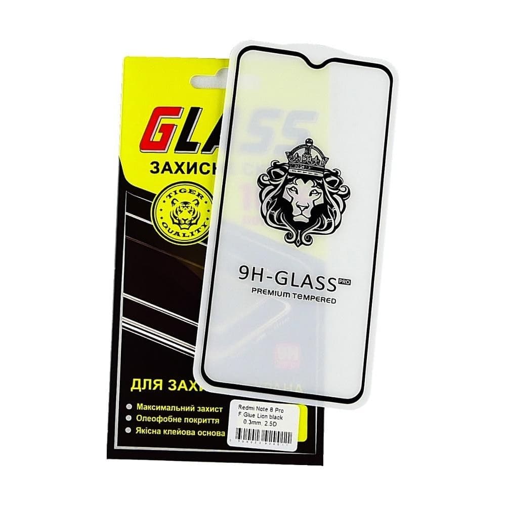 Захисне скло Xiaomi Redmi Note 8 Pro, M1906G7I, M1906G7G, чорне, Lion, 0.3 мм, 2.5D, iNobi, Full Glue, клей на усій поверхні, сумісне з чохлом | Закаленное защитное стекло