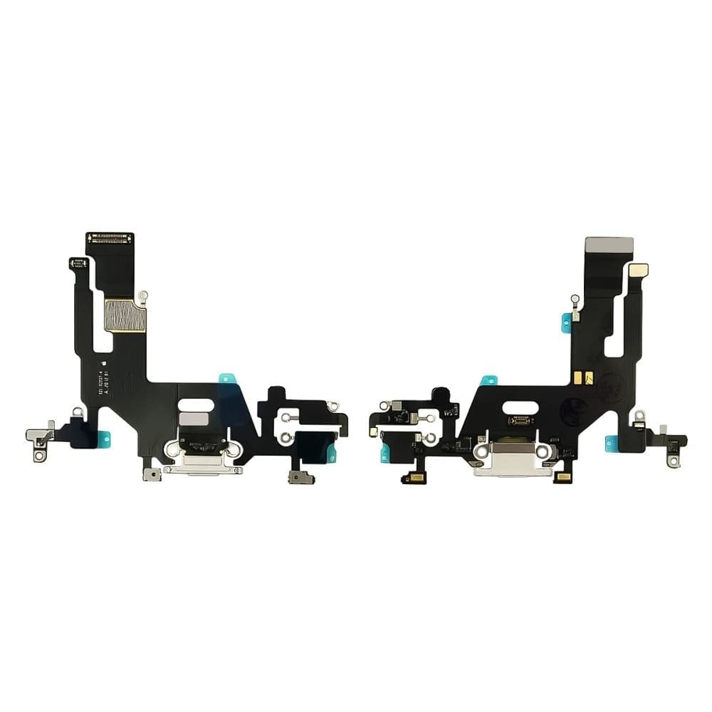 Плата зарядки Apple iPhone 11, шлейф коннектора зарядки, коннектора наушников, белая, с микрофоном, Original (PRC)