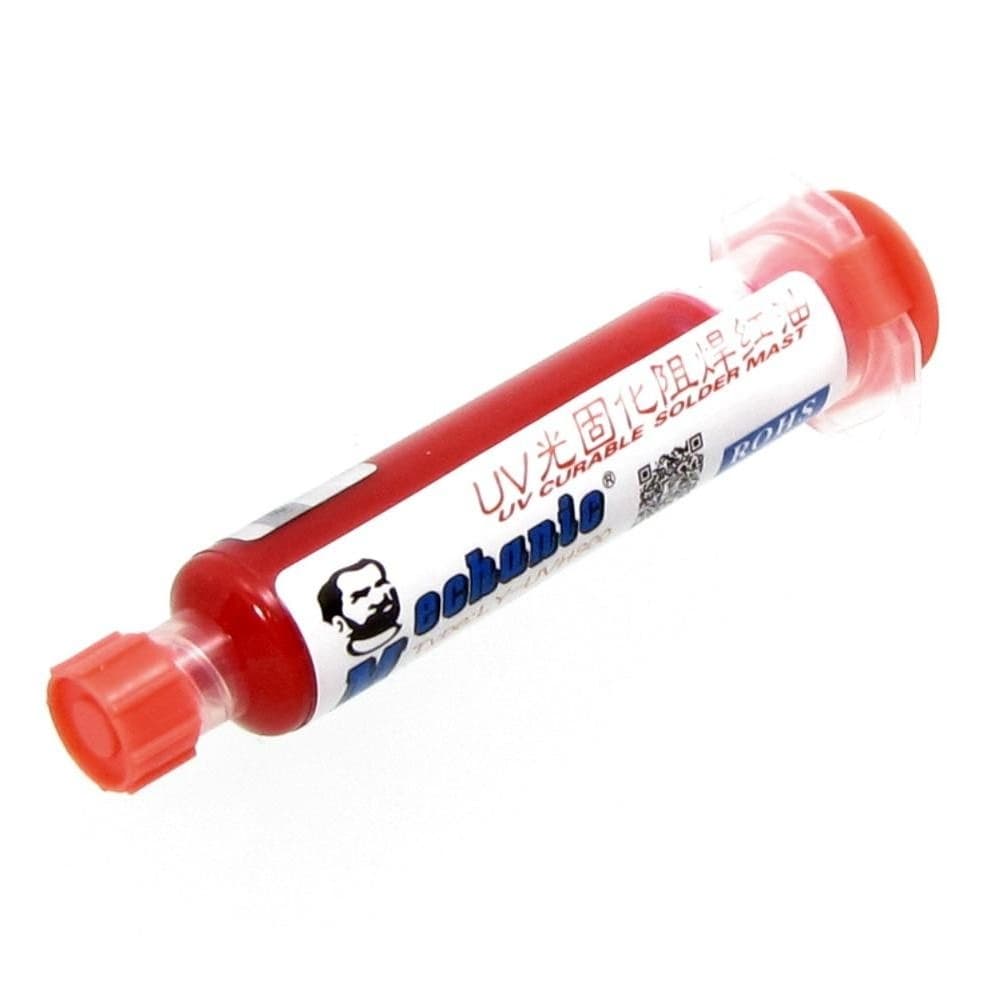 Лак изоляционный MECHANIC RY-UVH900, красный, в шприце, 10 ml (LH10 UV curing solder proof printing ink)