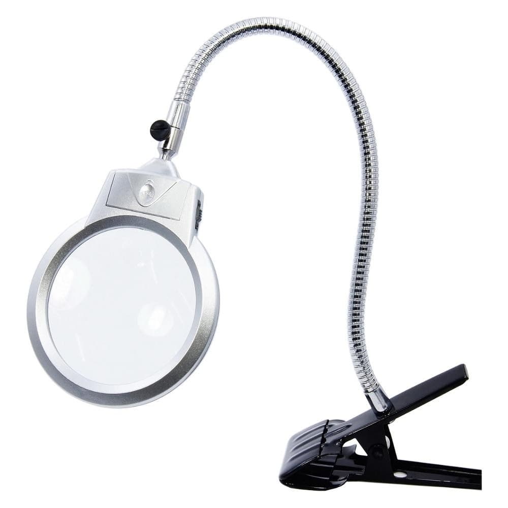 Лупа двойная на гибкой ноге с зажимом MG15122-C с LED-подсветкой (большая лупа d=125 мм, 2x; малая лупа d=26 мм, 6x)