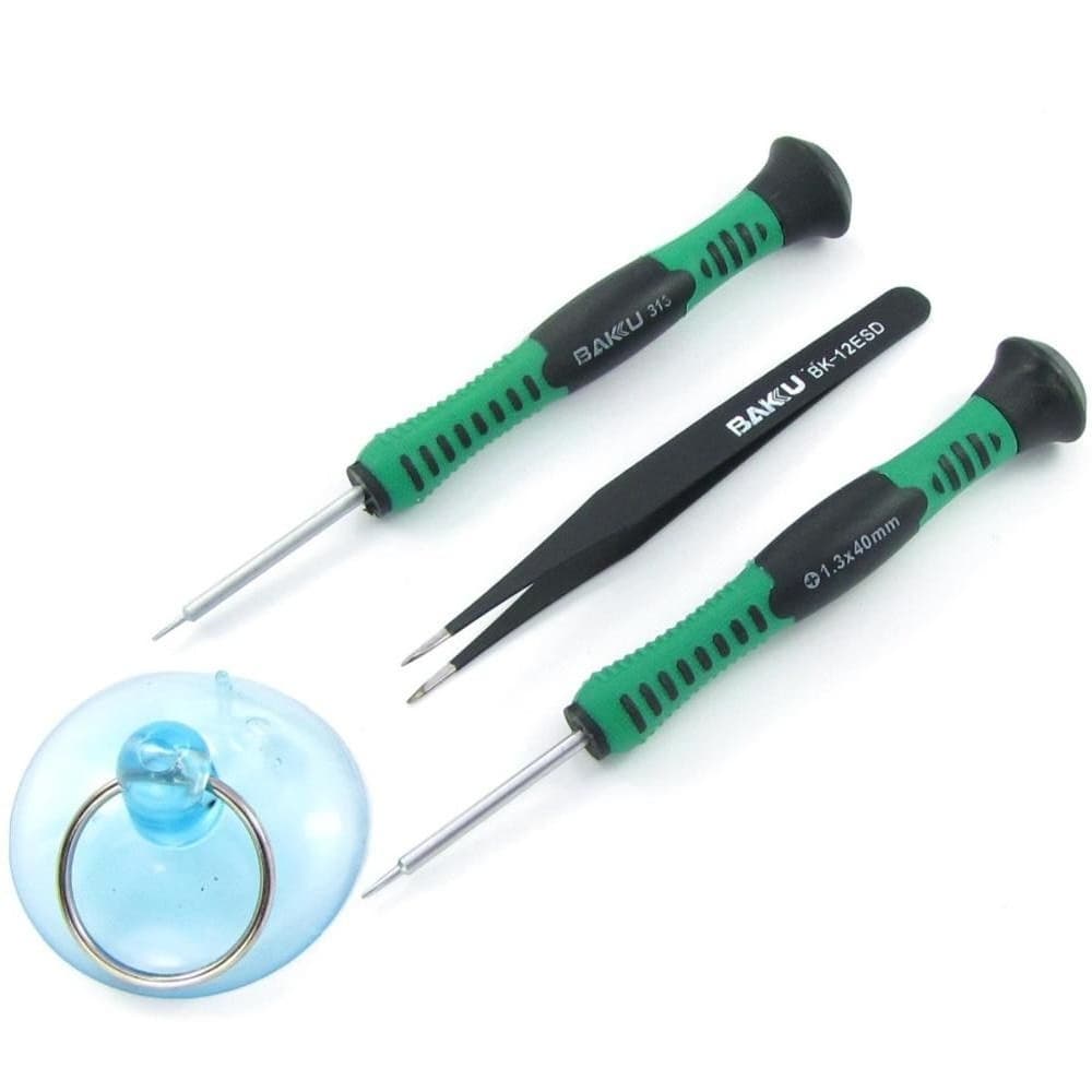 Набор инструментов BAKU BK7289-A iPhone (+1.3, звезда 0.8, пинцет прямой, присоска)