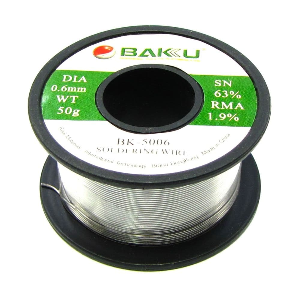 Припой BAKU BK-5006, 0.6 мм, 50 г, Sn 63%, Pb 35.1%, RMA 1.9%