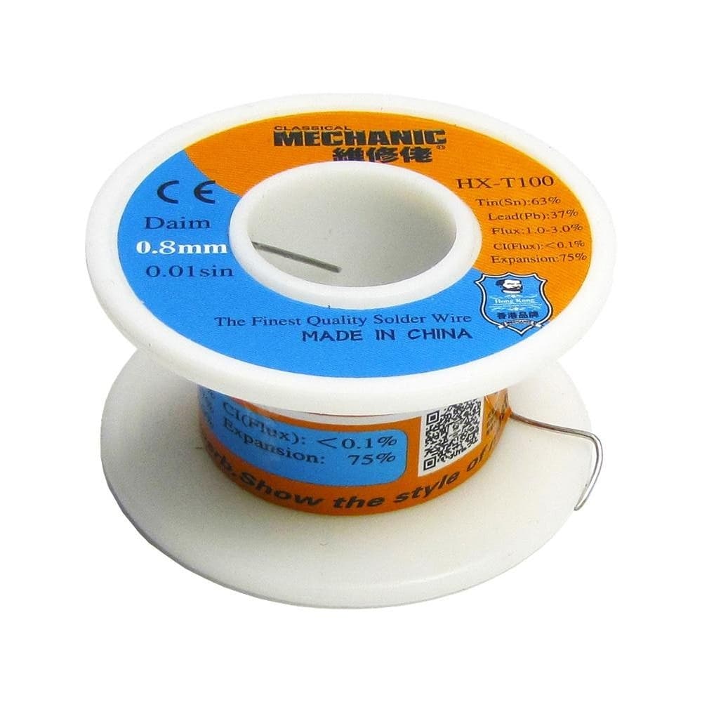 Припой Mechanic HX-T100, Sn 63%, Pb 37%, 50 г, 0.8 мм, флюс 1-3%