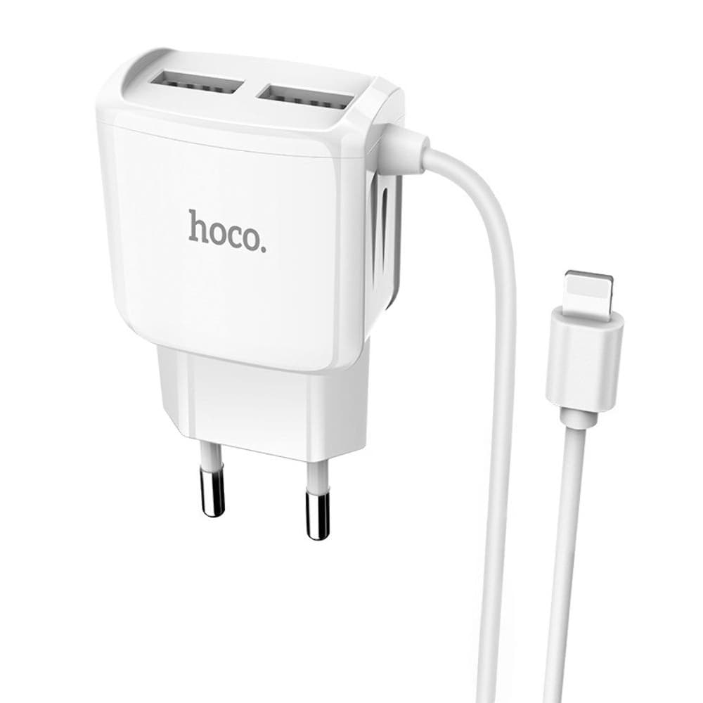 Сетевое зарядное устройство Hoco C59A, 2 USB, 2.4 А, Lightning, белое