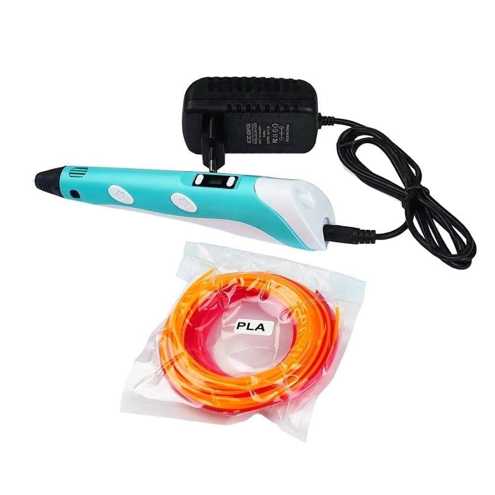 3D-ручка с LCD дисплеем V2/D2 5B/2А, сопло 0.6 мм, темп. 160-235 гр С, контроль скорости, ABS/PLA 1.75 мм голубая